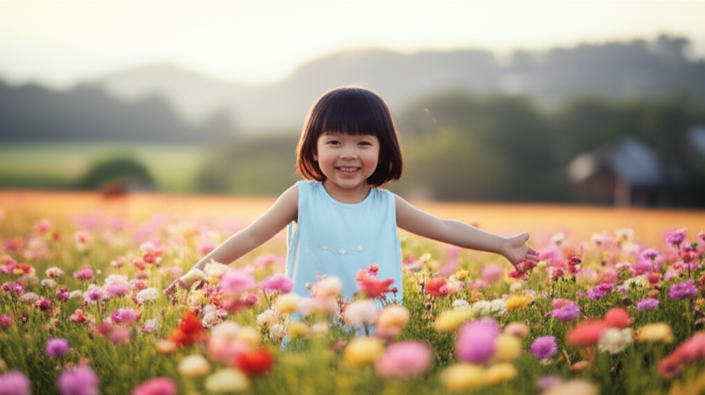 Contoh Prompt Gambar AI Anak Bermain di Padang Bunga