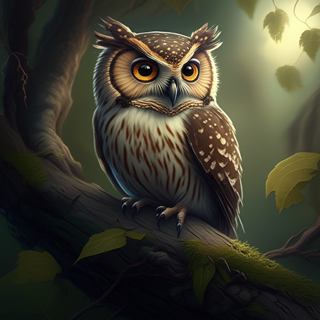 Contoh Prompt Gambar AI Burung Hantu di Pohon Tua