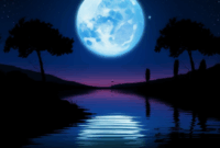 Contoh Prompt Gambar AI Danau dengan Pantulan Cahaya Bulan