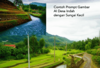 Contoh Prompt Gambar AI Desa Indah dengan Sungai Kecil