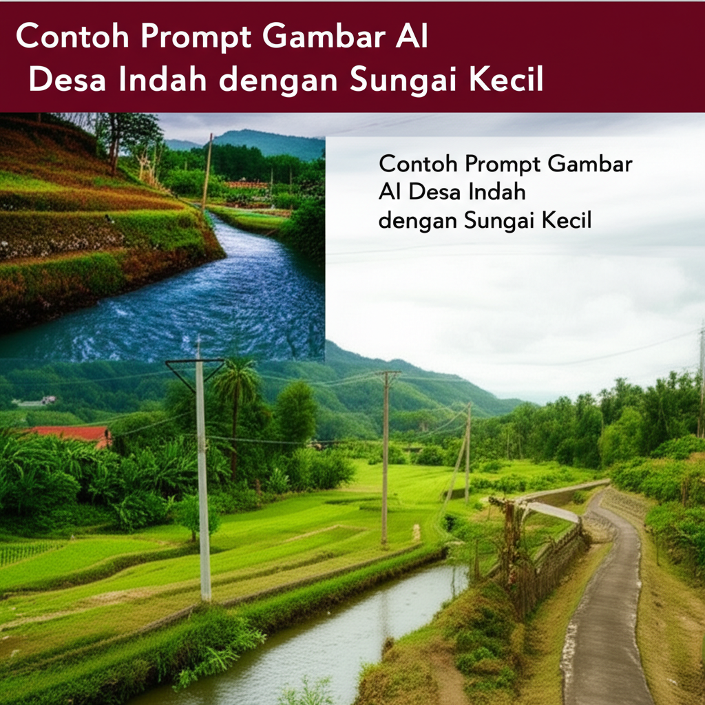 Contoh Prompt Gambar AI Desa Indah dengan Sungai Kecil