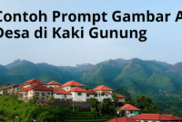 Contoh Prompt Gambar AI Desa di Kaki Gunung