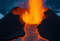 Contoh Prompt Gambar AI Gunung Vulkanik dengan Lava Panas