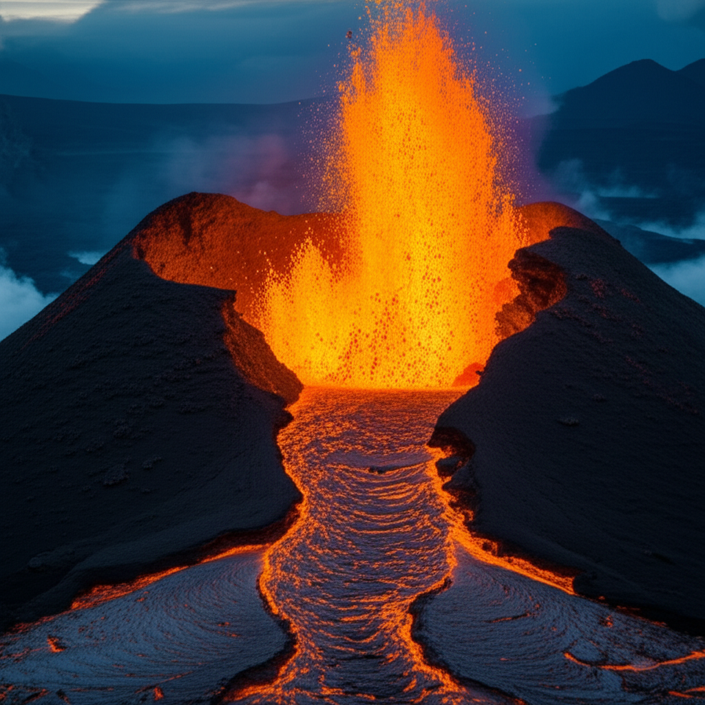 Contoh Prompt Gambar AI Gunung Vulkanik dengan Lava Panas