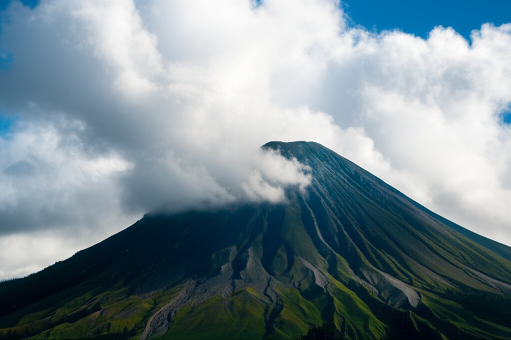 Contoh Prompt Gambar AI Gunung di Balik Awan Putih