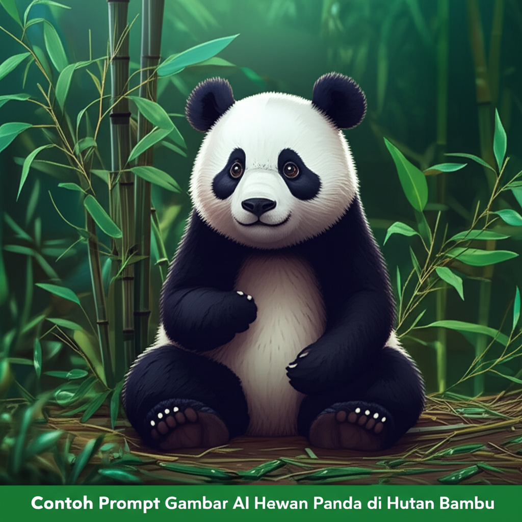 Contoh Prompt Gambar AI Hewan Panda di Hutan Bambu