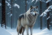 Contoh Prompt Gambar AI Hewan Serigala di Hutan Salju
