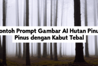 Contoh Prompt Gambar AI Hutan Pinus dengan Kabut Tebal