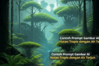 Contoh Prompt Gambar AI Hutan Tropis dengan Air Terjun