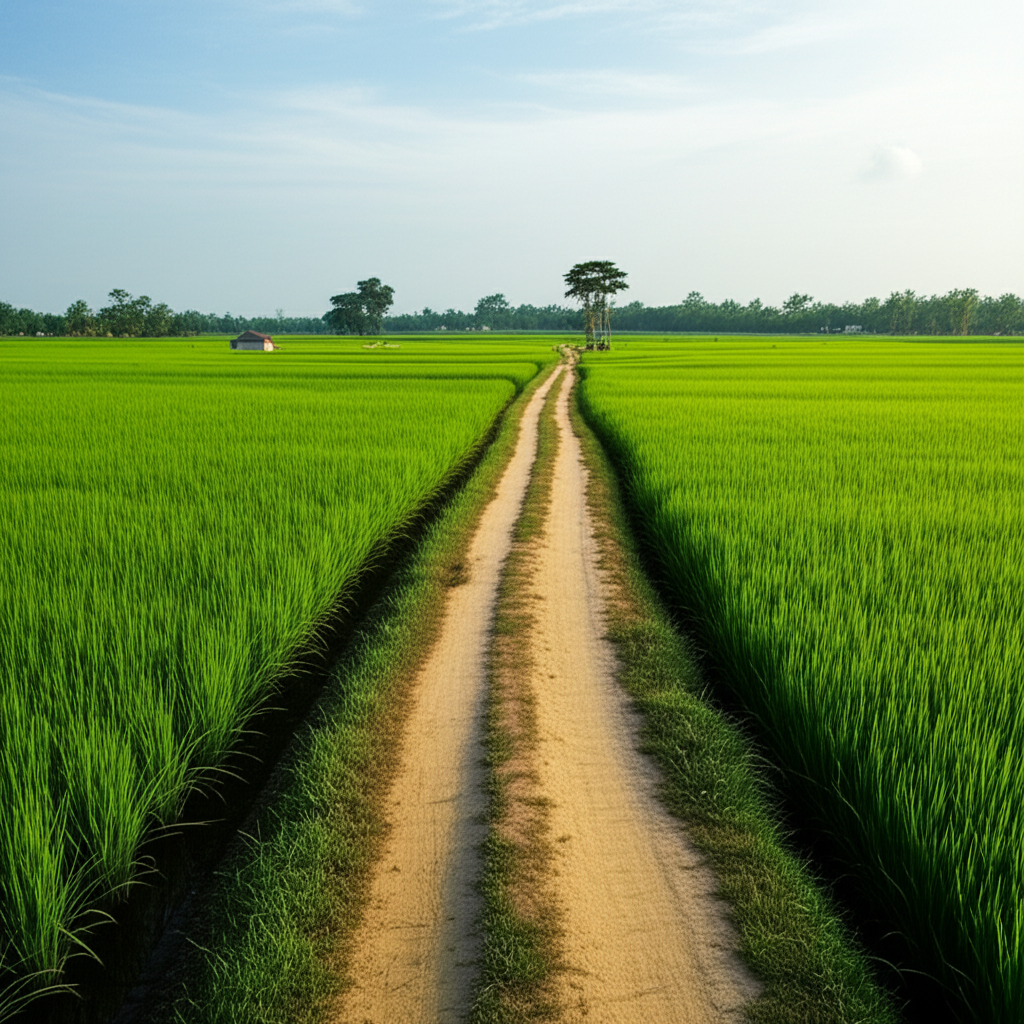 Contoh Prompt Gambar AI Jalan Desa dengan Sawah Padi