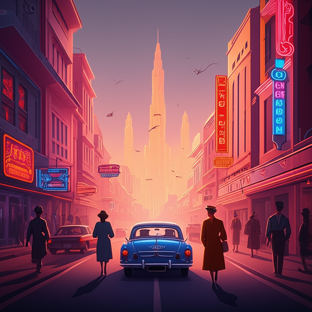 Contoh Prompt Gambar AI Jalan Kota Bergaya Retro