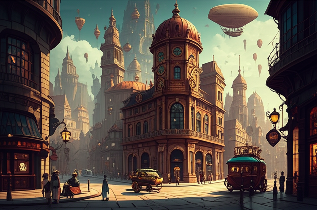 Contoh Prompt Gambar AI Kota Bergaya Steampunk Modern