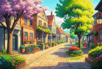 Contoh Prompt Gambar AI Kota Kecil di Musim Semi