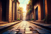Contoh Prompt Gambar AI Kota Kuno dengan Jalan Batu