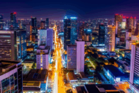 Contoh Prompt Gambar AI Kota Malam dengan Lampu Berwarna