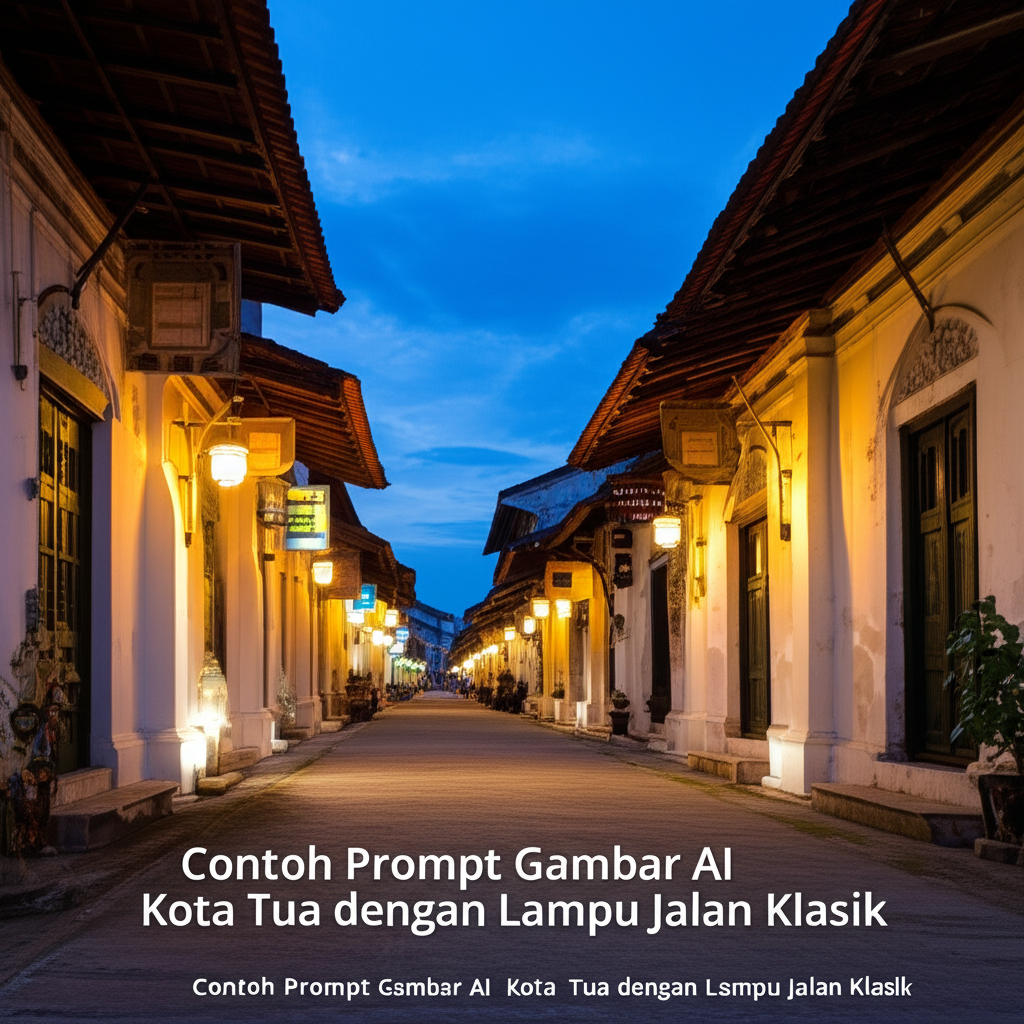 Contoh Prompt Gambar AI Kota Tua dengan Lampu Jalan Klasik