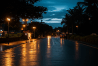 Contoh Prompt Gambar AI Kota di Malam Hujan dengan Refleksi Lampu