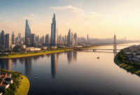 Contoh Prompt Gambar AI Kota di Tepi Sungai Besar