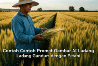 Contoh Prompt Gambar AI Ladang Gandum dengan Petani