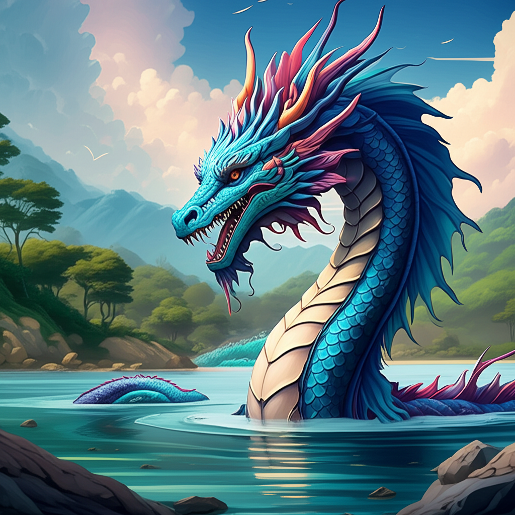 Contoh Prompt Gambar AI Naga Air di Sungai Besar