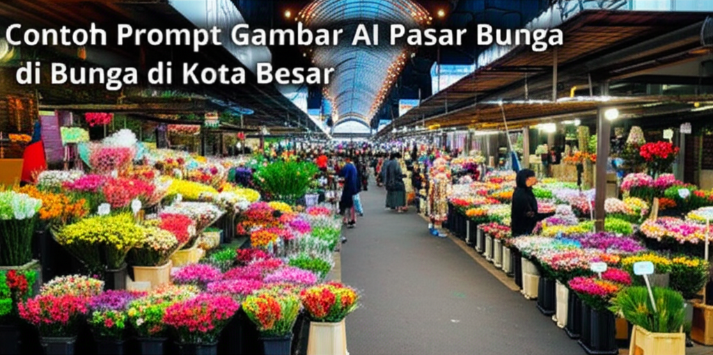 Contoh Prompt Gambar AI Pasar Bunga di Kota Besar