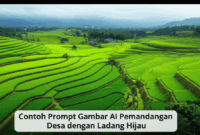 Contoh Prompt Gambar AI Pemandangan Desa dengan Ladang Hijau