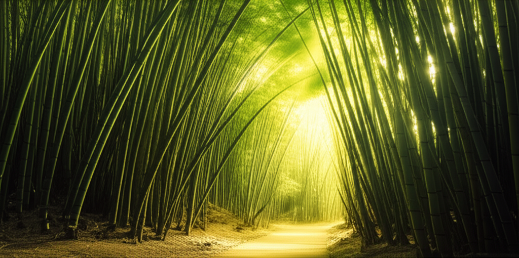 Contoh Prompt Gambar AI Pohon Bambu dengan Cahaya Pagi