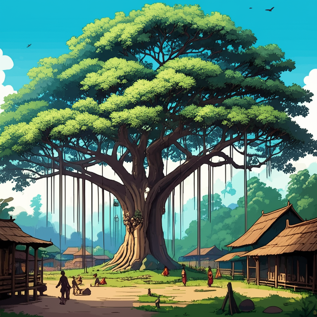 Contoh Prompt Gambar AI Pohon Beringin Besar di Tengah Desa