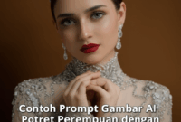 Contoh Prompt Gambar AI Potret Perempuan dengan Gaun Elegan