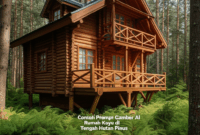 Contoh Prompt Gambar AI Rumah Kayu di Tengah Hutan Pinus